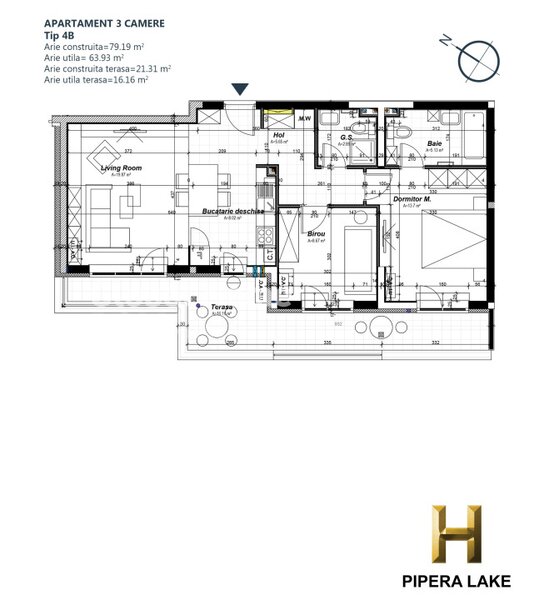 Pipera, open view 3 rooms penthouse, terrace 16sqm, H Pipera Lake, Porsche Nord